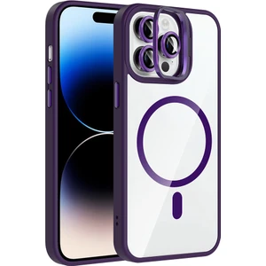 iPhone 14 Pro Max Kılıf Standlı ve Kamera Lens Hediyeli M-Safe Şarj Özellikli Kflg Etro Kapak - Deri