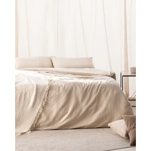 Madame Coco Adrien Çift Kişilik %100 Pamuklu Çizgili Kapaklı Nevresim Takımı - Bej