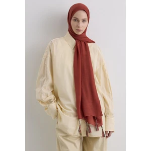 Brıce Kiremit Uzun Saçak Püsküllü Pamuklu Şal