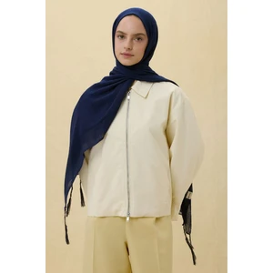 Brıce Lacivert Uzun Saçak Püsküllü Pamuklu Şal