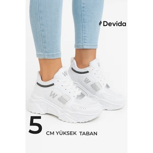 Kadın Beyaz Spor Ayakkabı 5 Cm Yüksek Air Taban Günlük Sneaker X110