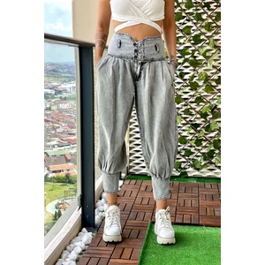 The Bark Pileli Rahat Kalıp Kadın Jean Pantolon 4029-835 Gri