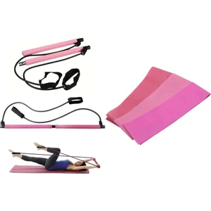 Pilates Jimnastik Egzersiz Çubuğu Portable Studio Squat Barı +3 Adet Pilates Bandı Plates Egzersiz Direnç Lastiği Seti