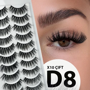 Doğal Görünümlü İpek Bütün 10'lu Takma Kirpik Seti- 10 Çift Gerçek Takma Kirpik- Model: D8