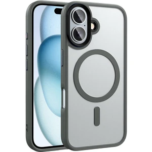 Apple iPhone 16 Plus Kılıf Mat Arka Yüzey Wireless Şarj Özellikli Kflg Flet Magsafe Kapak-Titanyum-G