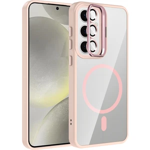 Galaxy S24 Kılıf Standlı ve Kamera Lens Hediyeli M-Safe Şarj Özellikli Kflg Etro Kapak - Pembe