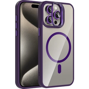 iPhone 15 Pro Max Kılıf Standlı ve Kamera Lens Hediyeli M-Safe Şarj Özellikli Kflg Etro Kapak - Deri