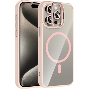 iPhone 15 Pro Max Kılıf Standlı ve Kamera Lens Hediyeli M-Safe Şarj Özellikli Kflg Etro Kapak - Pemb