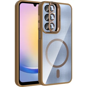 Galaxy A25 Kılıf Standlı ve Kamera Lens Hediyeli M-Safe Şarj Özellikli Kflg Etro Kapak - Desert Tita