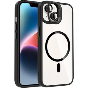 iPhone 14 Kılıf Standlı ve Kamera Lens Hediyeli M-Safe Şarj Özellikli Kflg Etro Kapak - Siyah