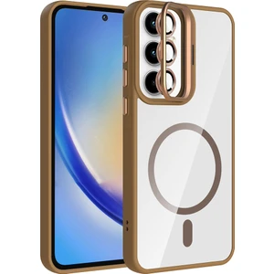 Galaxy A55 Kılıf Standlı ve Kamera Lens Hediyeli M-Safe Şarj Özellikli Kflg Etro Kapak - Desert Tita