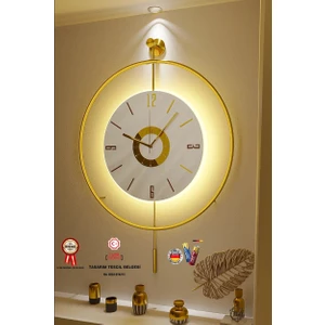 MetaQuartz Aksesuar (Büyük Boy-50*75 cm)Kadran Iskandinav Kristal Gold(Kırılmaz Göbek)(Led Için 3ADET Pil Gelmektedir)Metal Duvar Saati