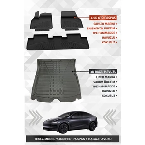 Tesla Model Y Juniper 2025+ Uyumlu 4.5d Premium Havuzlu Oto Paspas ve Liner Marka 3D Bagaj Havuzu