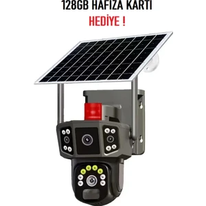 Q8 4g 6mp Solar Kamera 3mp+3mp Dual Lens Güneş Panelli Solar Güvenlik Kamerası 128GB Sd Kart Hediye