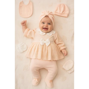 Fisto Kumaş ve Penyeden Oluşan  Işlemeli Yaka Detaylı Şık 5'lı Hastane Çıkışı Zıbın Seti