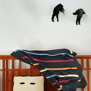 Çizgili Bebe Triko Battaniye Lacivert