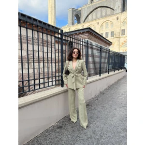 Kadın Ikili Kuşaklı Blazer Ceket Pantolon Takım