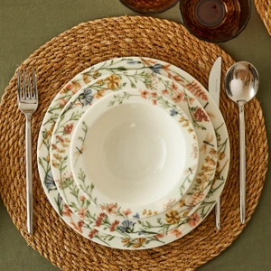 Bella Maison Flores 24 Parça 6 Kişilik Beyaz Porselen Yemek Takımı Çiçek Desenli