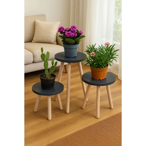 Ahşap Ayaklı 3’lü Saksılık Dekoratif Raf Çiçeklik Saksı Çiçek Standı