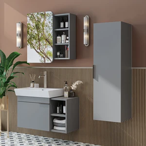Likya Kapaklı Açık Raflı Mdflam Lavabolu 82 cm Banyo Alt Dolabı +Banyo Üst Dolabı + Banyo Boy Dolabı