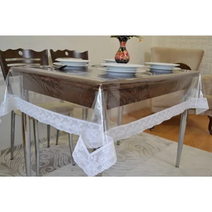 Beyaz Dantelli Şeffaf Pvc Masa Örtüsü 150X110