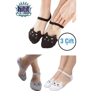 Hitit Socks Kadın 3 Çift Premium Kalite Kedi Desenli Tül Çorap Çok Renkli