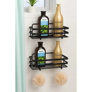 2'li Yapışkanlı Lamalı Banyo Rafı, 2'li Tek Katlı Banyo Organizer, Kancalı Banyo Düzenleyici