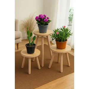 Ahşap Ayaklı 3’lü Saksılık Dekoratif Raf Çiçeklik Saksı Çiçek Standı