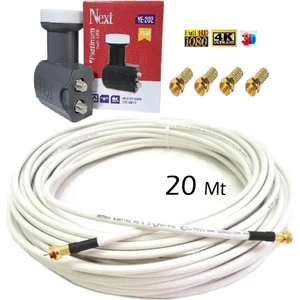 2'li Ikili Next Lnb (YE-202) + 20 Metre Hazır Anten Kablosu + 4 Adet Gold F Konnektör