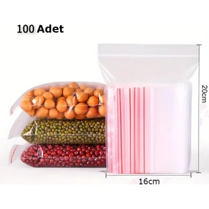 Hg Ambalaj 100 Adet 16X20 cm Şeffaf Kilitli Poşet, Kına Çerez Kuruyemiş Poşeti, Kilitli Torba