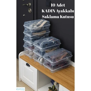 10 Adet Şeffaf Kadın Ayakkabı Saklama Kutusu Düzenleyici Organizer