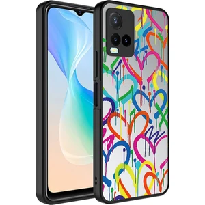 Vivo Y21S Kılıf Aynalı Desenli Kamera Korumalı Parlak Arth Mirror Kapak-Kalp