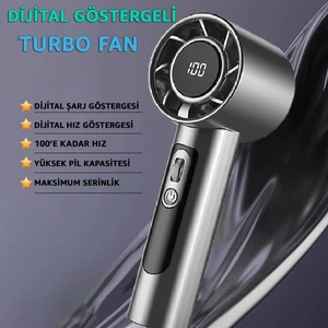 Dijital Göstergeli Taşınabilir Şarjlı El Fanı Vantilatör - LCD Ekran - Turbo Fan Vantilatör - Yüksek Pil Kapasitesi - Kolay Kullanım