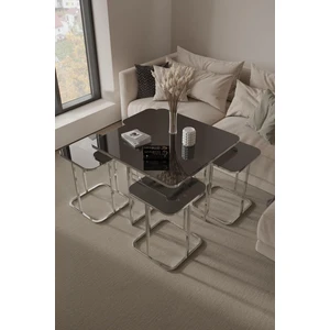 Home Plus Mobilya 4+1 Gümüş Kaplama Füme Ayna Radüslü Orta Sehpa