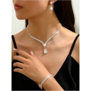 Gümüş Kaplama Demet Kolye Küpe Bileklik Seti 3lü Davet Düğün Nişan Abiye