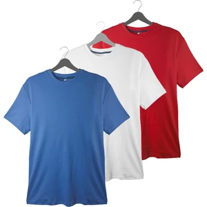 Erkek 3'lü Basic Tişört Seti - Pamuklu Bisiklet Yaka | Beyaz, Kırmızı ve Mavi Kombinasyonu | Günlük ve Spor Giyim