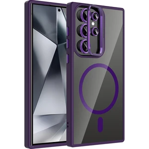 Galaxy S24 Ultra Kılıf Standlı ve Kamera Lens Hediyeli M-Safe Şarj Özellikli Arth Etro Kapak - Derin