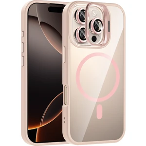 iPhone 16 Pro Max Kılıf Standlı ve Kamera Lens Hediyeli M-Safe Şarj Özellikli Arth Etro Kapak - Pemb