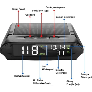 Evrensel Gps Hız Göstergesi Araç Güneş Enerjili Hız Ölçer S98 Hud Ekranı