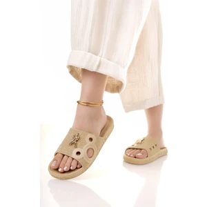 Kadın Terlik Bej Kaydırmaz Su Geçirmez Şık Ev Dışarı Plaj Yazlık Günlük Terlik