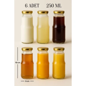 6 Adet 250 ml Şeffaf Sürahi Süt, Ayran, Su, Limonata, Meşrubat Şişesi Metal Kapaklı Cam Şişe