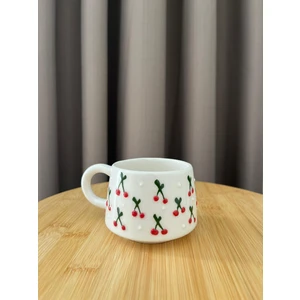 El Yapımı Seramik Kiraz Desenli Kupa