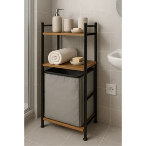 2 Raflı Çamaşır Sepeti Banyo Düzenleyici Raf Kirli Sepeti