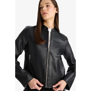 Regular Fit Suni Deri Fermuarlı Ceket Mont E8532AX25AU