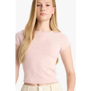 Fitted Bisiklet Yaka Ribana Kısa Kollu Tişört E0288AX25AU