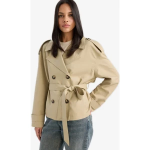 Regular Fit Cepli Kemerli Kısa Trençkot