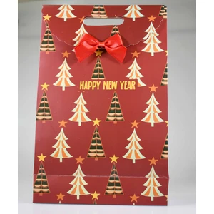 Bordo Çam Ağaç Fiyonklu Hediye Karton Poşet