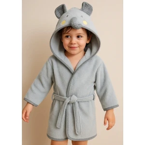 Unisex Bebek Bornozu Figürlü Gri
