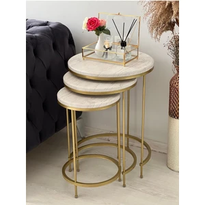 Aybars Gold Metal Eskitme Beyaz Kaplama Zigon Sehpa