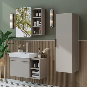Likya Kapaklı Açık Raflı Mdflam Lavabolu 82 cm Banyo Alt Dolabı +Banyo Üst Dolabı + Banyo Boy Dolabı